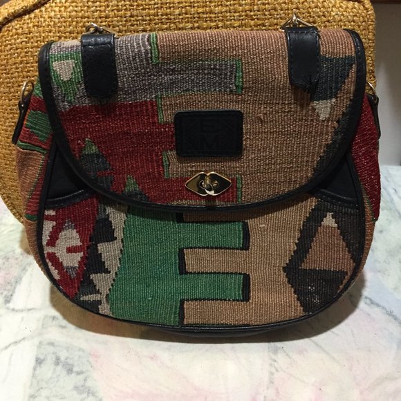 VINTAGE KILIM LEATHER HANDBAG MEDIUM SIZE - Picture 1 of 10